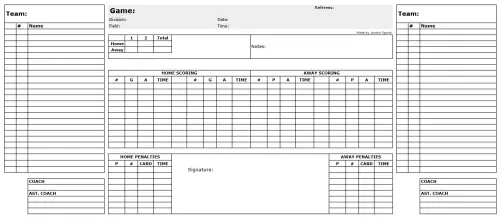 Free Game Sheets for Soccer, Hockey, Basketball, and Baseball
